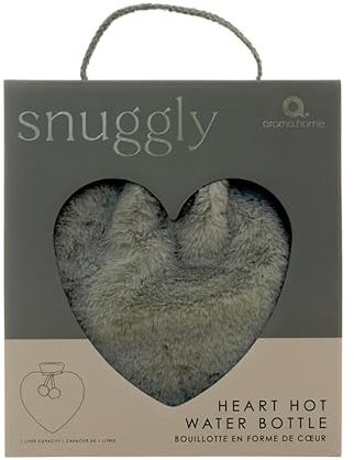 Aroma Home Heart Shaped Snuggly Grey Super Soft Faux Fur Hot Water Bottle with 1L Capacity
