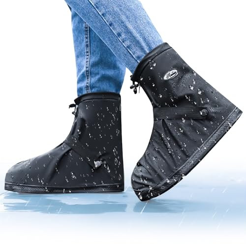 Saier tbo Wasserdicht Fahrrad Schuhüberzieher, rutschfeste Faltbare Regenschutz Schuhe mit Reißverschluss Reflektierenden Streifen für Herren Damen Rennrad MTB Uberschuhe Winddichte Rennradschuhe(M)