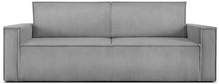Konsimo Napi Sofa - Schlafsofa - Sofa mit Schlaffunktion - Schlafsofa mit Bettkasten - Couch - Couch mit Schlaffunktion - Sofabett mit abnehmbaren Kissen - Bettsofa - 244 cm - Hellgrau