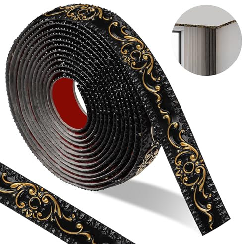 500*3.6cm Wallpaper Borders Self-Adhesive,3d Vintage Pattern Coving For Ceilings, Flexible Moulding Trim Waterproof, Peel And Stick Wall Border For Mirror Frame， Home Decoration（Black-Gold Pattern）