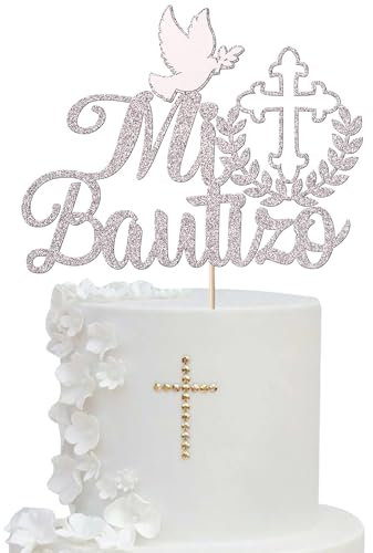 TAXTYHRE DecoracionTarta Comunion, Cake Topper Comunion, Topper Cake Cruz Paloma para Tarta, Adornos de Pastel con Purpurina, Primera Comunion Decoracion, para Bautizo Comunión Fiesta