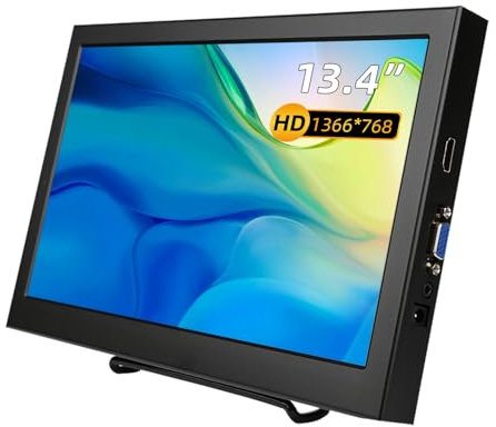 13.4 Inch Portable Monitor, 1366x768 Small External Monitor with HDMI Interface Built-in Speakers for Raspberry pi PS4 Laptop PC Phone Mac PC 16:9 Color Display Screen