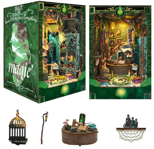 Spilay DIY Book Nook Kit, DIY Puppenhäuser Holz Miniatur Haus Möbel Kit Mit LED-Licht,Schutzhülle Buchstütze Bücherregal Dekoration,Buchstützen Modell Build-Creativity Kit-SQ-41