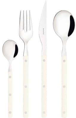 BUGATTI, Allegra, Ménagère 24 couverts Fenêtre en acier inoxydable 18/10, Service de couverts pour 6 personnes comprenant 6 cuillères, 6 fourchettes, 6 couteaux et 6 cuillères à café. (Ivoire)