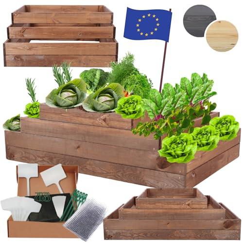 MODO24 Hochbeet Holz, Blumenkasten, Gartenbeet, 36x117x60cm, Braun | Robustes Kräuterbeet & Pflanzbeet aus Kiefernholz, Dekoratives Blumenbeet & Gartenbeet für Garten, Balkon & Terrasse