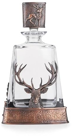 Stunning Chocoloate Bronze Pewter Stag & Scottish Thistle Glass Whisky Decanter