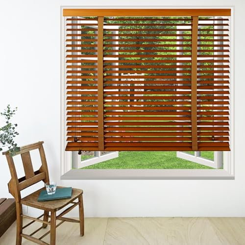 Jalousien Holzjalousie Venezianische Jalousie Horizontal Holzjalousie Innen Fenster Jalousien für Sichtschutz Sonnenschutz Verdunkelung 120/130/140/150cm Einfache Montage Wand & Decke(Brown,140x220cm)