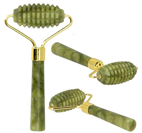 Lantelme Appareil de massage en pierre de jade | Rouleau avec rainures pour une détente naturelle et une peau rayonnante | Pour le corps et le visage | Massage et soin (rouleau)
