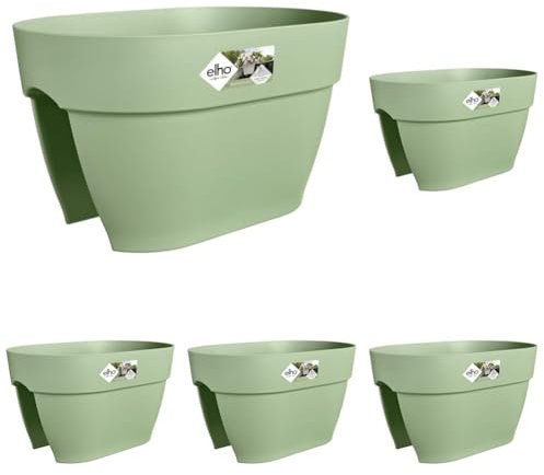 Elho Vibia Campana Flower Bridge 40 - Planteur pour Balcon & Extérieur - Ø 39.0 x H 22.0 cm - Vert/Vert Pistache (Lot de 5)