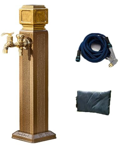 LUNAIZHUO Quadratische Wassersäule Garten, Springbrunnen-Wasserzapfstelle mit Haken, Wasserzapfsäule für den Innenhof aus Kupfer(Gold,65cm/26in)