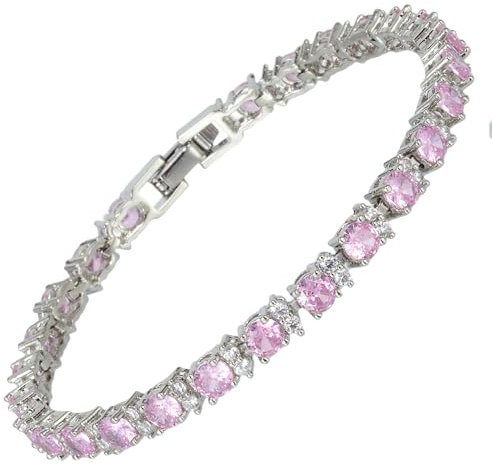 Rizilia Eternity Tennisarmband & Runder rosa Saphir-Zirkonia in 18 Karat Weißgold plattiert, 18 cm