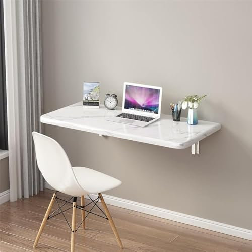 Klapptisch zur Wandmontage, Marmorimitat, Tropfenblätter, Computertisch, Küche, Esstisch, schwebender Schreibtisch für kleine Räume, Schreibtisch, Büro, Zuhause, Küche (Größe: 60 x 30 cm, Farbe: Weiß)