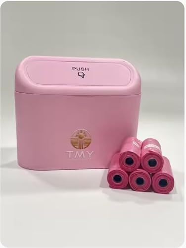 TMY Car Trash Can with Lid – Mini Car Bin Black and Pink with 5 Rolls of Dust Bags (22x30cm), Leak-Proof, Odor-Control, Compact Design (16x6.5x13.5cm) – 1000ml Capacity.