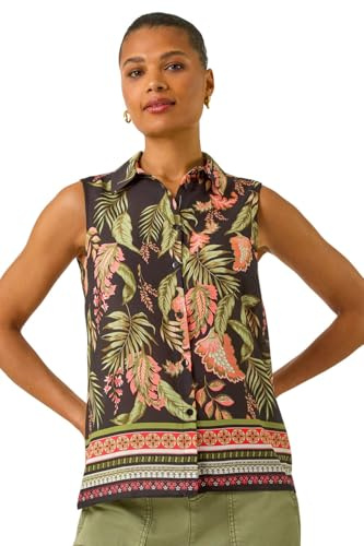 Roman Sleeveless Shirt for Women UK Ladies Blouse Top Button Through Summer Smart Casual Work Cocktail Party Office Holiday Special Occassion Evening Going Out - Multi Floral - Size 20