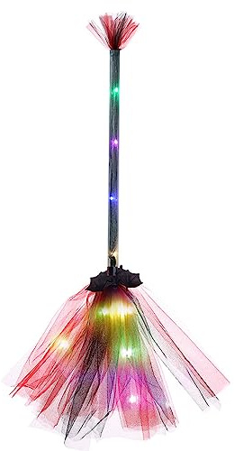 FIRSTXIU Scopa da strega di Halloween con luce a LED streghe scopa oggetti di scena cosplay accessori costume per bambino adulto decorazione di Halloween