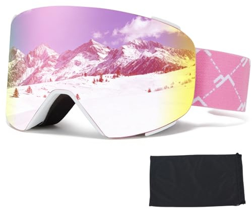 VCOROS Skibrille YH693C Skibrille Magnetisch OTG für Unisex | Skibrillen UV-Schutz Anti-Nebel Vollständig Plattiertes REVO Verstellbarer Rutschfester Riemen Snowboard Brille für Skifahren
