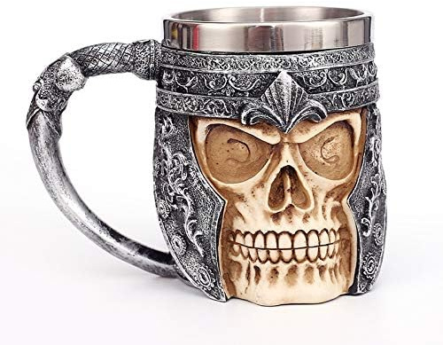 BAYINBROOK 3D Tasse en Acier Inoxydable, Mug Crâne Gothique, Chope Médiévale en Forme de Crâne et Tasse à Café, Idée Cadeau Halloween Créative, Verre Unique au Style Vintage (D)