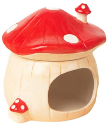 MotiveTech Hamsterhaus Futterschale Cartoon Versteck Höhle in Pilzform Aus Robuster für Hamsterkäfig Geschenk Dekor, Rot