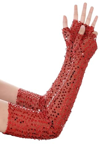 BABEYOND Women's Sequin Gloves Elbow Length Opera Glove | sequin & mesh, lightweight, breathable, fingerless, ideal for Christmas, weddings, carnivals & balls