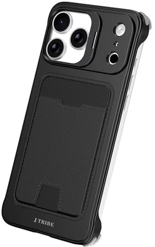 Generisch Handyhülle mit Kartenfach für iPhone 17 Pro Max/17 Pro/17 Air/17, RFID Schutz Leder Case, Verstellbarer Kamera-Ständer, Aluminium Bumper, Silikon-Polster, Ohne Werkzeug(Black,17 Air)