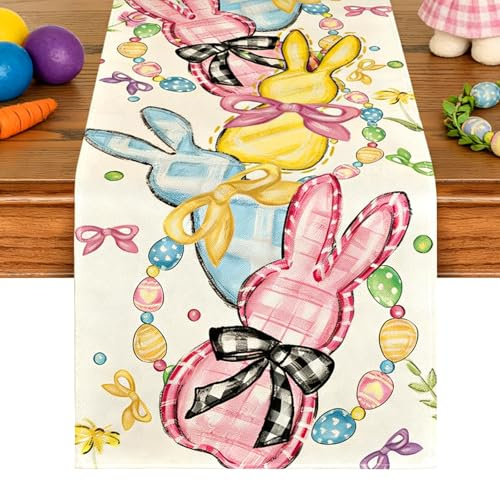 Tischläufer Ostern Frühling, Oster Tischläufer Modern, Oster Tischdecke Läufer, Klassisch Karo Design, Waschbar Osterläufer für Tisch, Ostertischdecke für Oster Deko, (B)