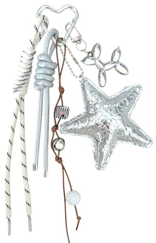 Ypkia Y2k Porte-clés en forme d'étoile esthétique avec corde tissée en cuir synthétique Boucle en forme de cœur pour pendentif de sac pour femme et fille