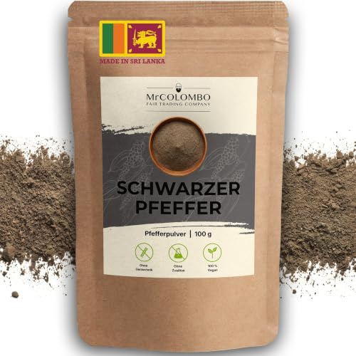 MrCOLOMBO Schwarzer Pfeffer gemahlen 100 g | feines Pfefferpulver aus Sri Lanka | ohne Mühle direkt einsetzbar für Saucen, Suppen & Dressings | naturbelassen, ohne Zusatzstoffe