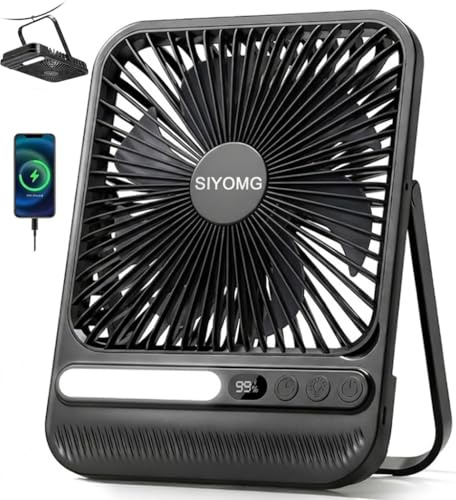 Portable Desk Fan for Travel, 7 Inch Portable Fan with Light – Rechargeable Camping Fan, 10000mAh Battery, 28H Runtime, 4 Speeds, Ultra-Thin, Quiet, Timer & LED Display, for Bedroom, Office, Camping