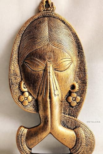 METALERA Namaste Welcome Lady Wandbehang, Goldene Oberfläche, dekorative betende Frau Gesicht Skulptur (Golden Antique)