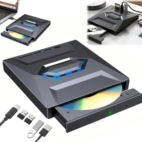 Lecteur DVD externe 7 en 1 USB et lecteur Blu-ray, USB C 3.0 de type C, graveur portable BD/DVD/CD avec 3 ports USB et lecteur de carte SD/TF, lecteur optique Blu-ray 6X (noir)