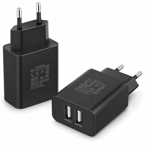 2 Pack Cargador USB Doble 5V 2A con 2 Puertos USB-A Compacto | Adaptador USB de pared 10W para cargar móvil, tablet y auriculares. Compatible con iPhone, Samsung, Xiaomi y Huawei