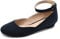 DREAM PAIRS Women's Ballet Flats Pumps Ballerina Ankle Strap Elastic Low Wedge Sandals Round Toe Comfy Dolly Shoes,Size 5,Navy/Suede,REVONA