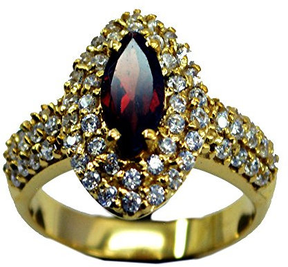 Bague plaquée or véritable grenat naturel pour femme - Pierre de naissance marquise - Taille 5, 6, 7, 8, 9, 10, 11, 12, Doré, Grenat naturel