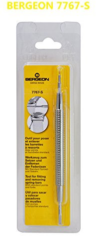 Bergeon 7767-S - Barra a molla per orologio, manico lungo in acciaio INOX con vite sostituibile