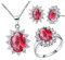 Uloveido Red CZ Stein Diamant Brautschmuck Set Günstige Ohrringe Halskette und Ring für Mädchen Frauen T466