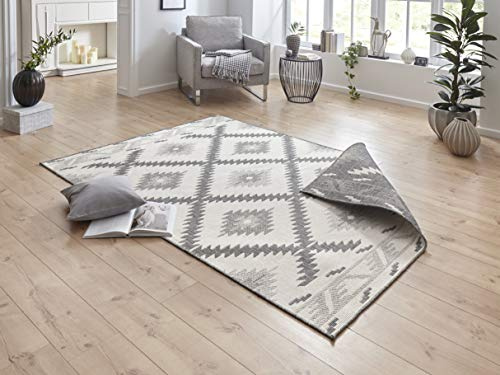 NORTHRUGS Malibu Indoor and Outdoor Rug 80 x 150 cm - Reversible Rug Weatherproof Modern Geometric Pattern Runner for Balcony Patio Garden Conservatory Living Room Rug Waterproof in Grey Cream