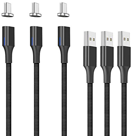 NetDot Gen10 USB-C Schnellladekabel, magnetisch, geflochten, aus Nylon mit seitlichem Del, kompatibel mit Typ-C-Gerät (1,5 m/3 Packungen) schwarz