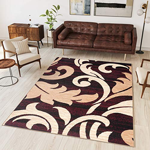 TAPISO Dream Teppich Wohnzimmer Kurzflor Modern Schwarz Creme Rot Meliert Floral Blumen Schlafzimmer Esszimmer ÖKOTEX 300 x 400 cm