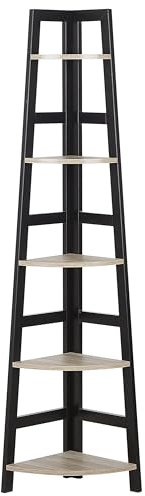 Beliani Estantería esquinera Tipo Escalera Negra y Efecto Madera Clara 163 x 44 cm 5 Niveles Bexley