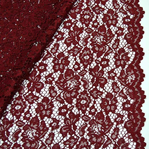 MAGAM-Stoffe Carmen Spitzenstoff Blumen-Spitze Bekleidung Deko Meterware 50cm (Dunkelrot)