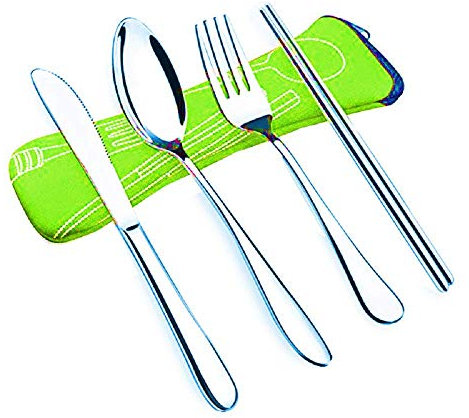 LoveLegis Porta Cubiertos de Viaje - Estuche - sin Cubiertos - Tela - Estuche de Viaje - Camping - Picnic - Color Verde - Idea de Regalo de cumpleaños