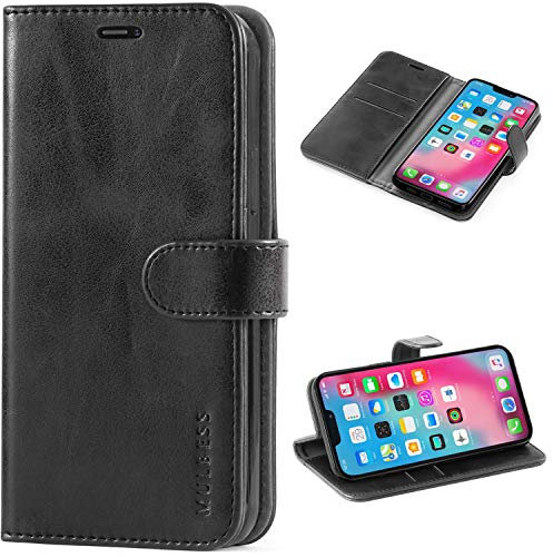 Mulbess Hülle für iPhone 12 / iPhone 12 Pro Handyhülle, Flipcase mit Stand Funktion, TPU Stoßfeste, Etui Karten Schutzhülle, Vintage Schwarz