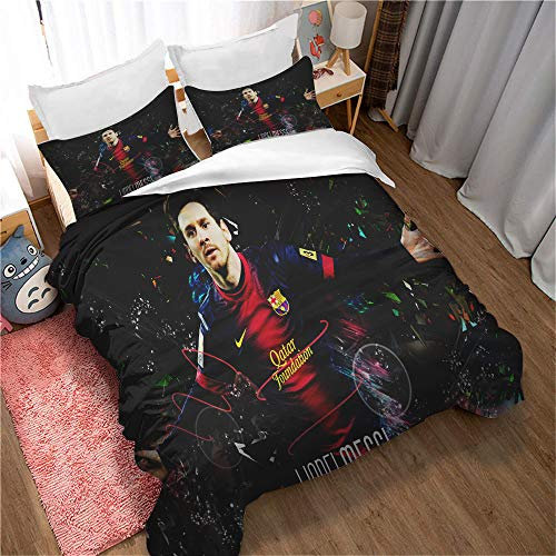 Fußball Lionel Messi Bettbezug Und 2 Kissenbezüge, Bettbezug Bettwäsche Für Kinder, Anti-Milbe, Mit Reißverschluss Für Einfachen Austausch (135 x 200 cm,Stil 06)