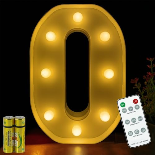 Buchstaben Lichter HONPHIER® Buchstabe Lampe Fernbedienung Alphabet Lampe LED Brief Beleuchtung Buchstabe Licht Beleuchtete Buchstaben Nachtlichter Dekoration für Geburtstag Party Hochzeit (O)