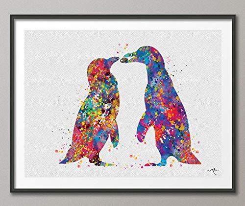 Penguin Watercolor Art Print Marriage Proposal Pebble Wedding Gift Love Giclee Wall Decor Art Home Decor Wall Hanging Housewares [NO 837]