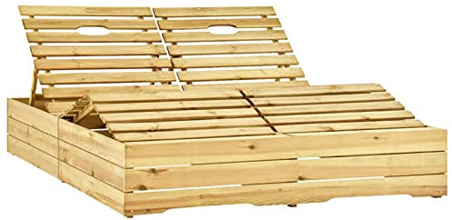 Festnight Doppelliege Sonnenliege Holz Gartenliege 2 Personen Loungebett Relaxliege Garten Liegestuhl Outdoor Gartenmöbel Liege Balkon Terrasse Imprägniertes Kiefernholz