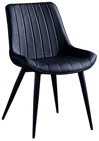 Esszimmerstuhl Künstliches Leder Vintage Bis 200 Kg Belastbar Für Esszimmer Wohnzimmer Schlafzimmer Schmiedeeisenhocker Beine (Color : Black)