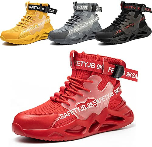 Scarpe Antinfortunistiche Uomo Donna Scarpe da Lavoro Leggere Alte Comode Antiscivolo Scarponi Stivali Sicurezza Rosso EU 42