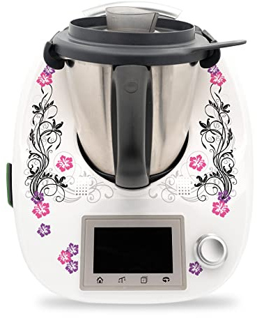 Finest Folia Deko Schutz Aufkleber kompatibel mit Thermomix TM5 Sticker Set | Klebefolie Hibiskus Design wasserfest Schutzfolie für Küchenmaschine Zubehör selbstklebend RX041-23
