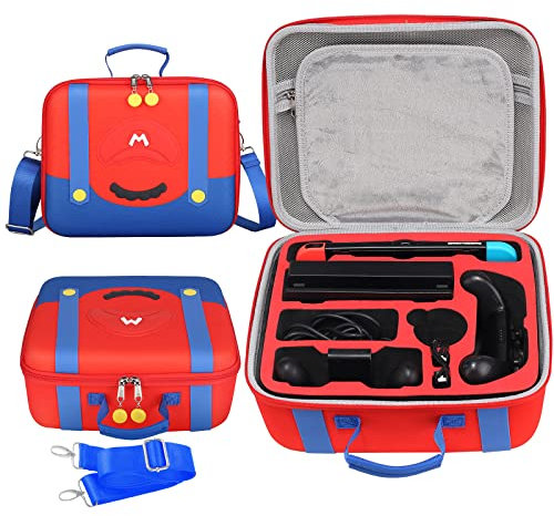Mario Tragetasche für Nintendo Switch - Kompatibel mit Switch OLED, Tragbare harte Messenger Bag für Switch Console, Switch Dock, Pro Controller, Joy-Con Grip, Poke Ball Plus & Zubehör